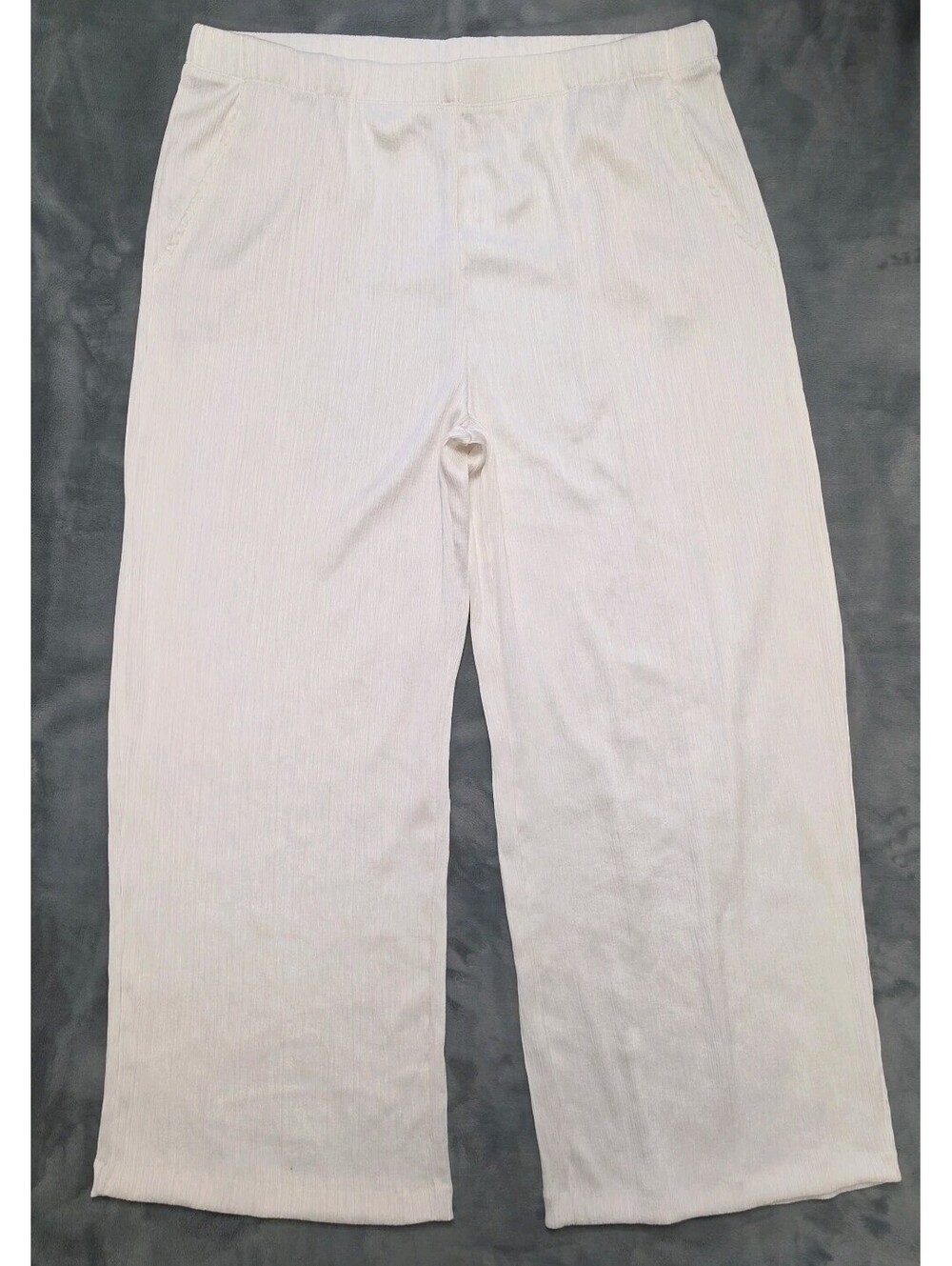 Chicos Travelers Crinkle Pants XLR Ivory Sea Salt Wide Leg NWT $99